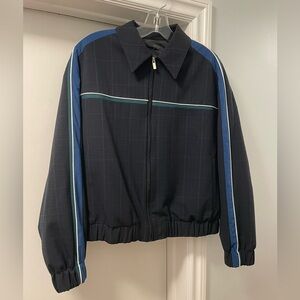 NWT ZARA - Zip Jacket - Navy Blue Plaid with Stripe Detail XS